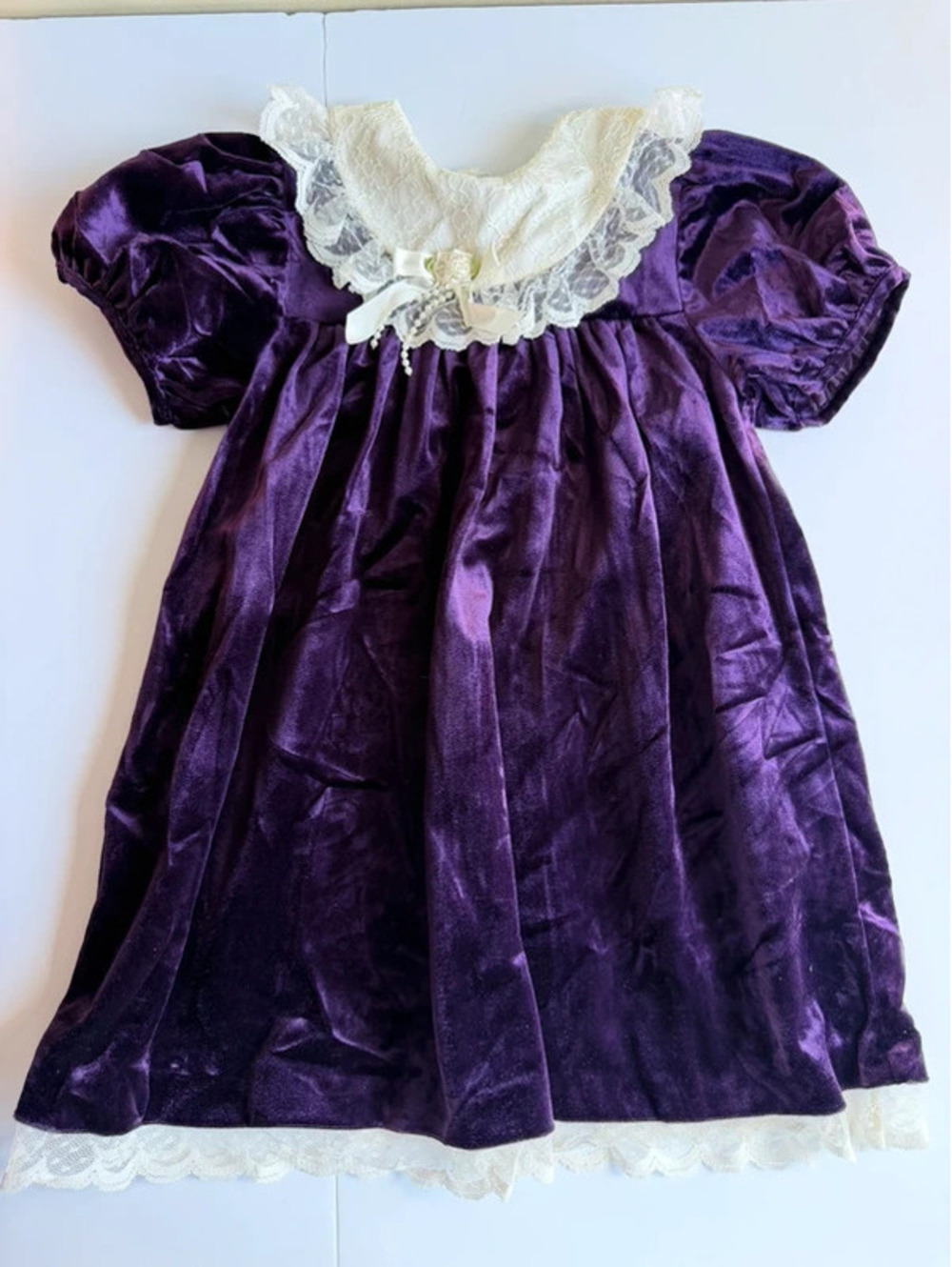Vintage Expressions Girls Tag 5T Fits 4T Purple Velvet Lace Collar Party Dress